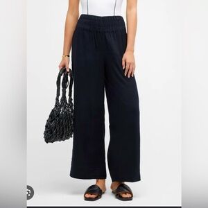 Onia | Black Shirred Linen Blend Wide Leg Pants | Size M